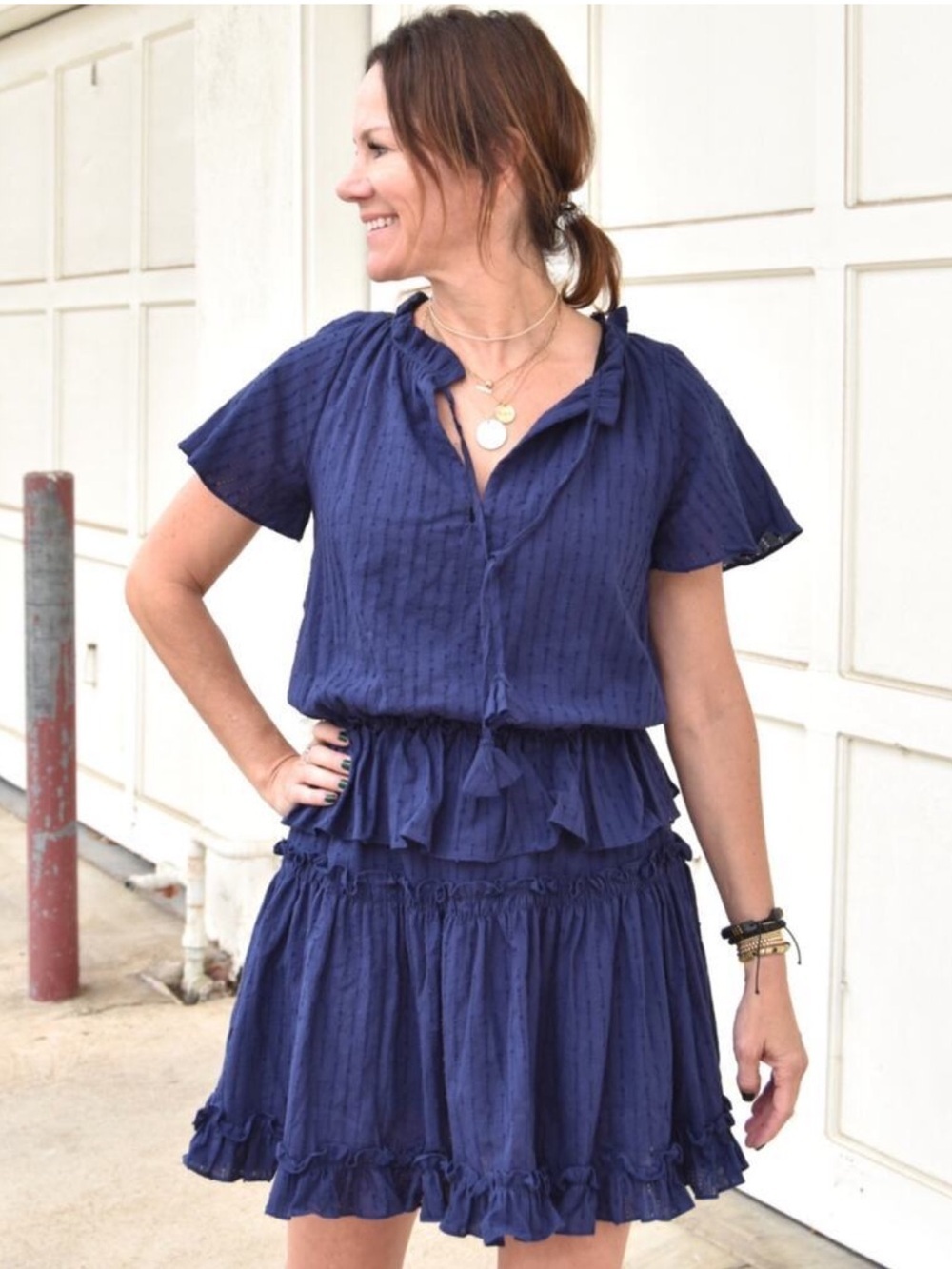8apart Simone Mini Dress Indigo Clip Dot Cotton Tiered Large